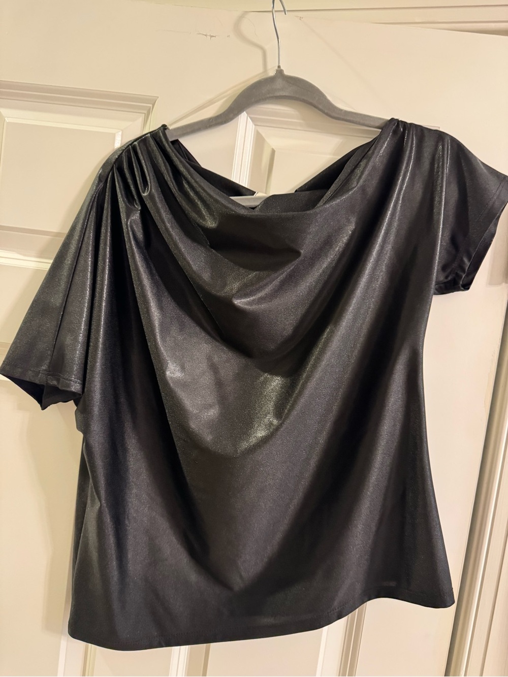 Black Draped Shoulder Women's Dress Top